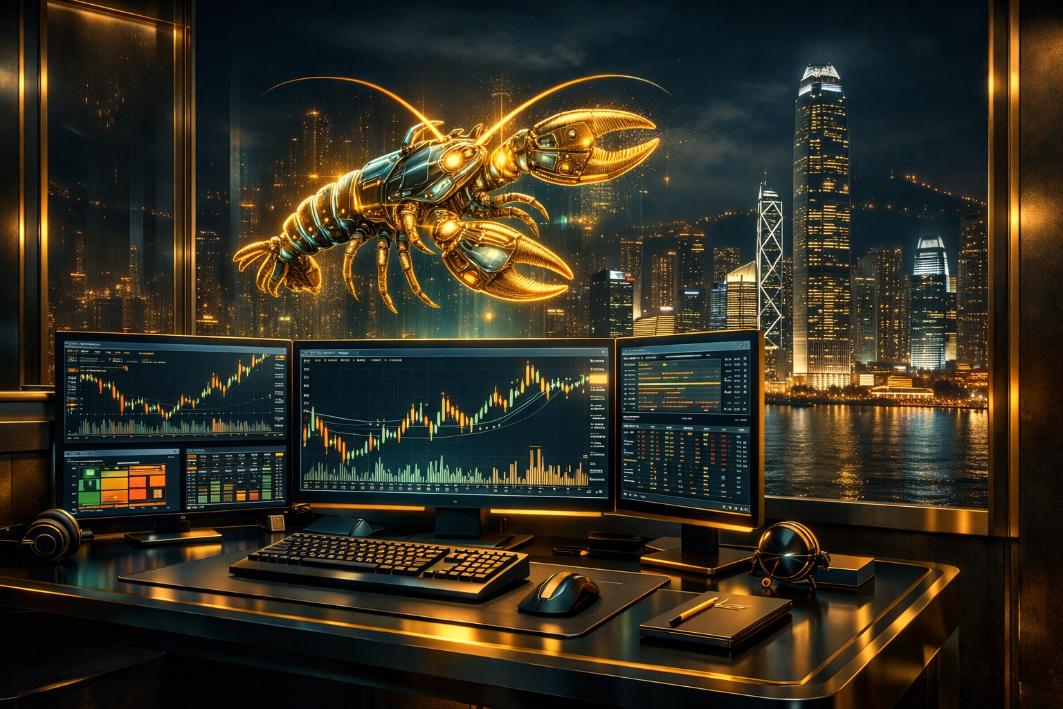 AI 交易桌面配合龍蝦 AI 全息投影